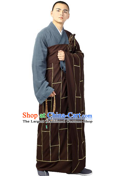 Chinese Traditional Monk Brown Kasaya Costume Bonze Cassock Garment Buddhism Dharma Assembly Clothing for Men