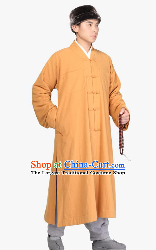 Chinese Traditional Monk Yellow Gown Costume Meditation Garment Lay Buddhist Clothing for Men