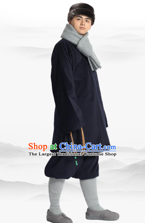 Chinese Traditional Monk Winter Navy Costume Lay Buddhist Clothing Meditation Garment Shirt and Pants for Men