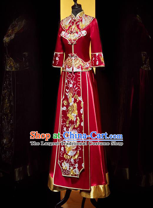 Top Grade Chinese Ancient Bride Phoenix Xiuhe Suit Toast Red Dress Traditional Wedding Embroidered Mandarin Duck Costumes for Women