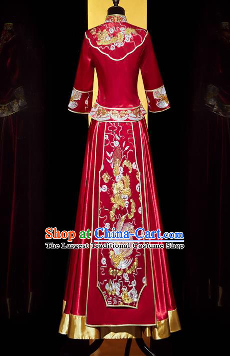 Top Grade Chinese Ancient Bride Phoenix Xiuhe Suit Toast Red Dress Traditional Wedding Embroidered Mandarin Duck Costumes for Women