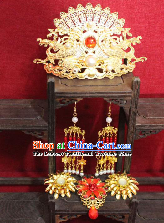 Traditional Chinese Ancient Empress Hair Accessories Phoenix Coronet Handmade Hair Jewelery Hair Fascinators Beads Tassel Hairpins for Women