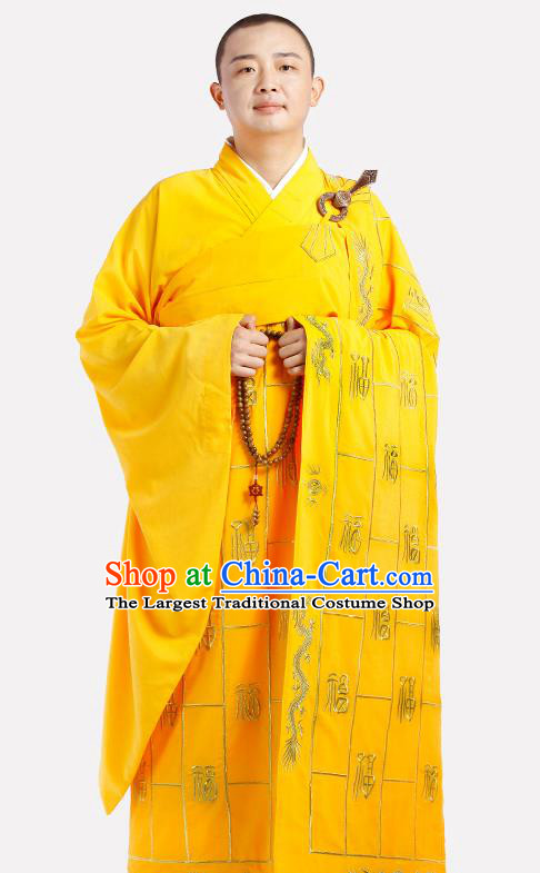 Chinese Traditional Monk Golden Silk Kasaya Costume Meditation Vestment Garment Buddhist Cassock for Men