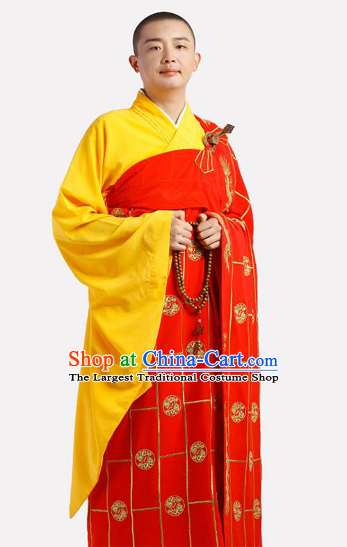 Chinese Traditional Monk Kasaya Meditation Vestment Garment Buddhist Red Cassock Costume for Men