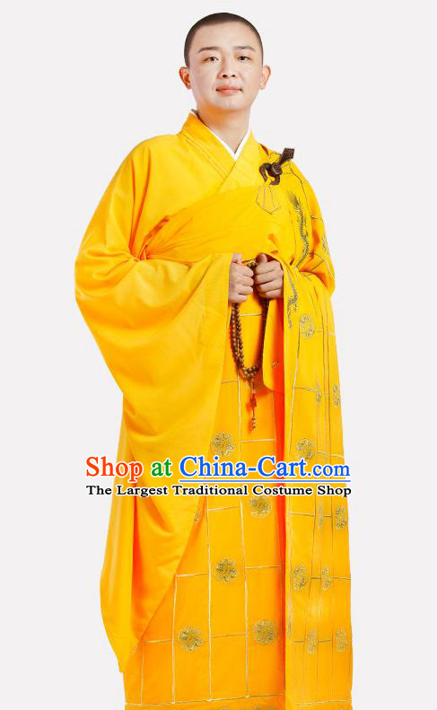 Chinese Traditional Monk Kasaya Meditation Vestment Garment Buddhist Golden Cassock Costume for Men