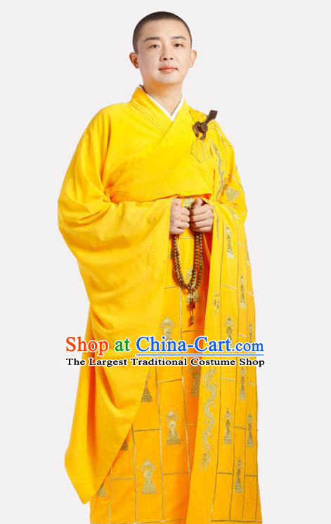 Chinese Traditional Monk Thousand Buddhas Pattern Kasaya Meditation Vestment Garment Buddhist Golden Cassock Costume for Men