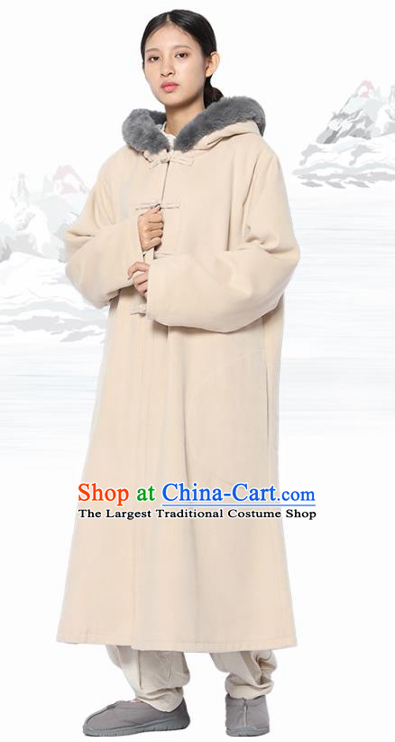 Chinese Traditional Lay Buddhist Costume Top Grade Tai Ji Uniforms Professional Tang Suit Women Beige Meditation Coat