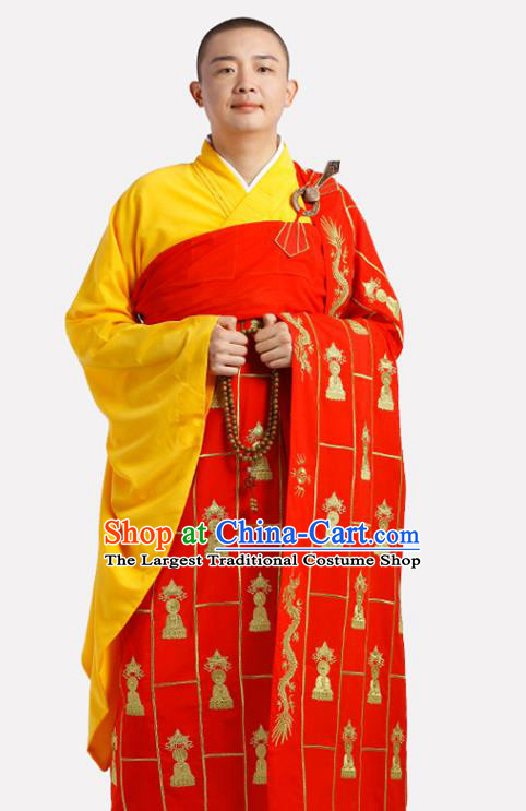 Chinese Traditional Monk Thousand Buddhas Pattern Kasaya Meditation Vestment Garment Buddhist Red Cassock Costume for Men