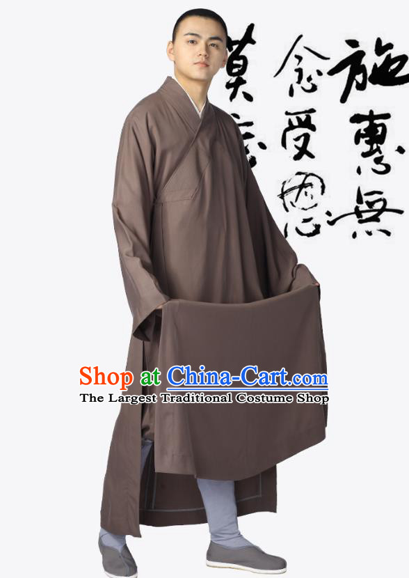 Chinese Traditional Buddhist Bonze Costume Meditation Garment Monk Brown Robe Frock for Men