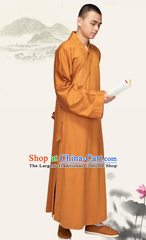 Chinese Traditional Buddhist Bonze Costume Meditation Garment Monk Orange Robe Frock for Men