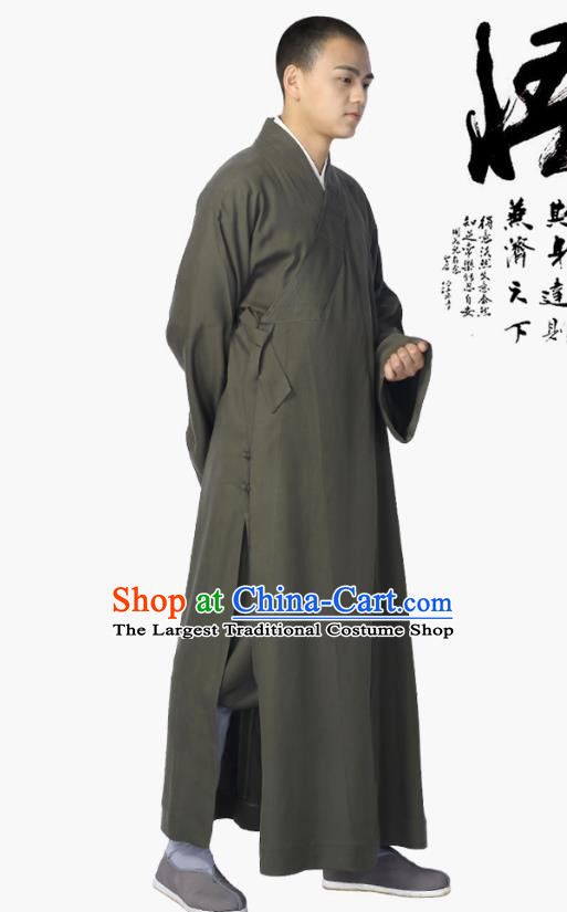 Chinese Traditional Buddhist Bonze Costume Meditation Garment Monk Deep Grey Robe Frock for Men