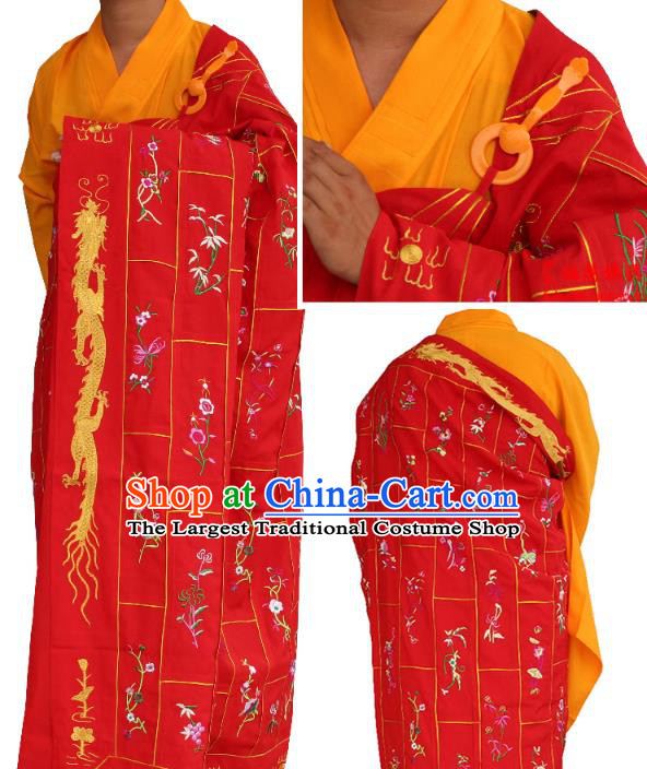 Chinese Traditional Monk Thousand Flowers Pattern Red Cassock Buddhist Bonze Costume Meditation Garment for Men
