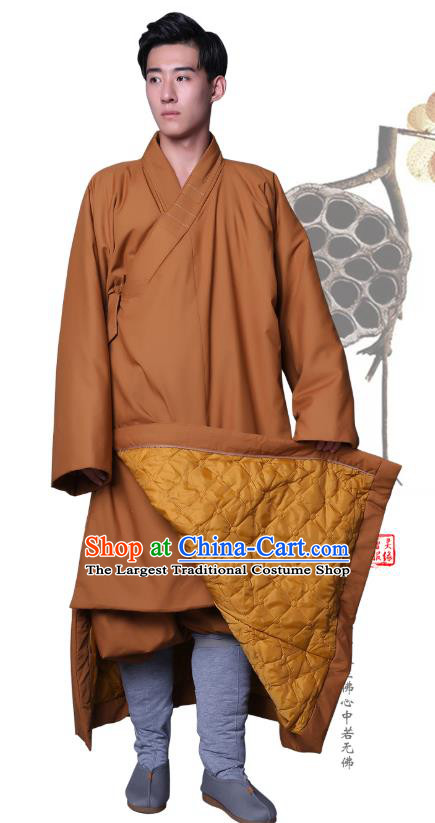 Chinese Traditional Buddhist Monk Costume Meditation Garment Winter Bonze Clothing Ginger Cotton Wadded Robe for Men