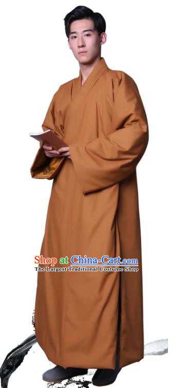 Chinese Traditional Buddhist Monk Costume Meditation Garment Winter Bonze Clothing Ginger Cotton Wadded Robe for Men