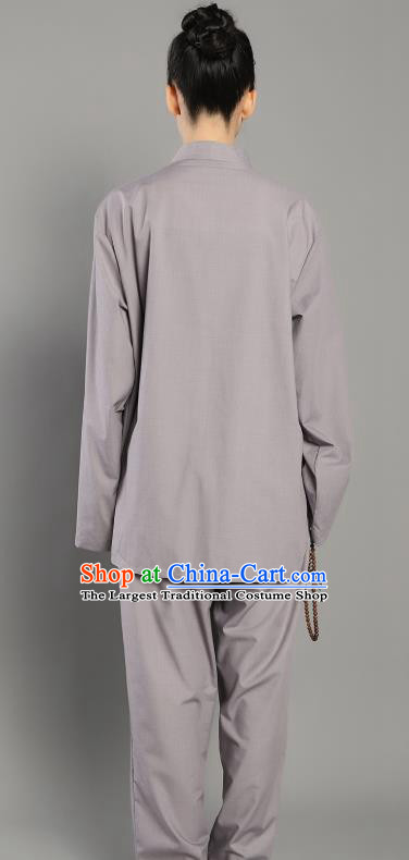 Chinese Lay Buddhist Dress Costume Traditional Meditation Garment Clothing Grey Blouse and Pants for Women