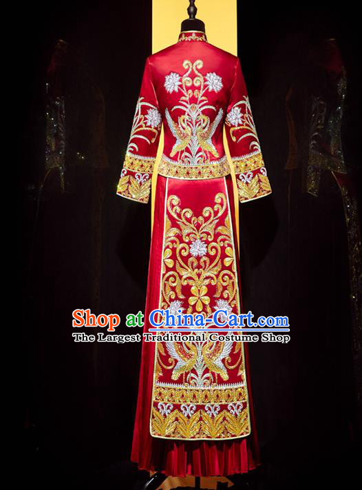 Top Grade Chinese Traditional Wedding Costumes Ancient Bride Diamante Xiuhe Suit Toast Red Dress for Women