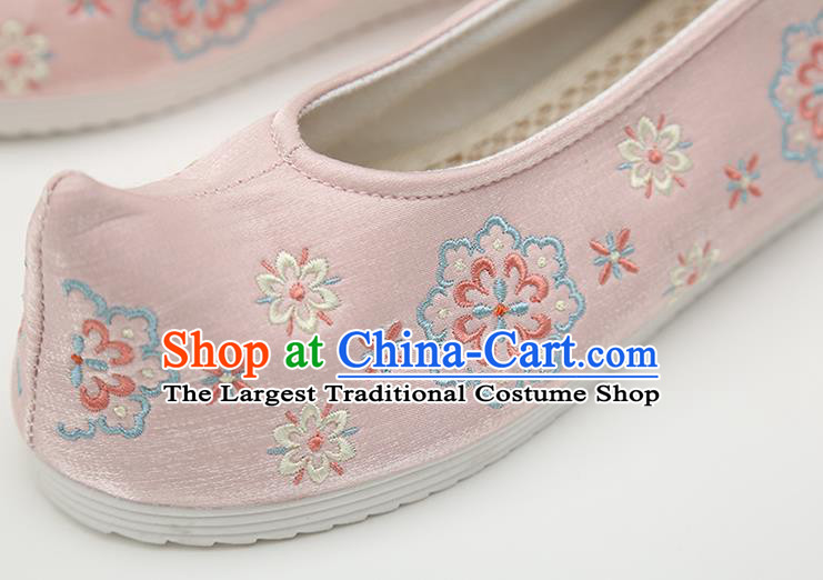 Chinese Handmade Pink Embroidered Shoes Traditional Ming Dynasty Female Bow Shoes Hanfu Shoes Ancient Princess Shoes
