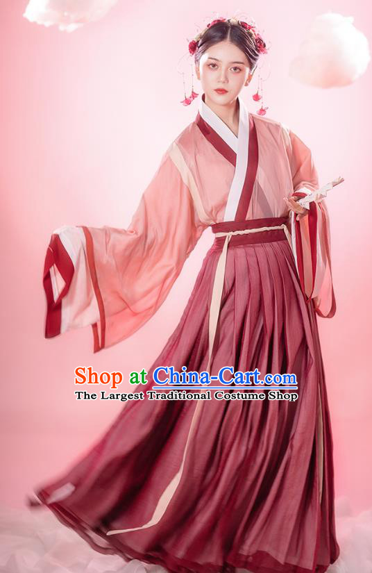 Chinese Ancient Young Female Hanfu Dress Traditional Garment Jin Dynasty Palace Princess Historical Costumes Complete Set