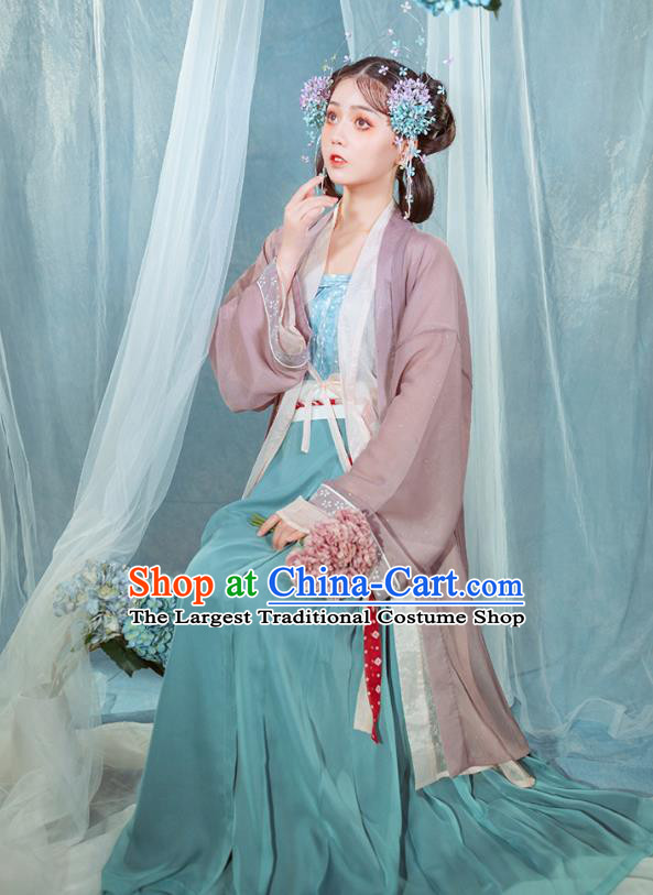 Chinese Ancient Village Girl Hanfu Dress Traditional Garment Song Dynasty Young Lady Historical Costumes Complete Set