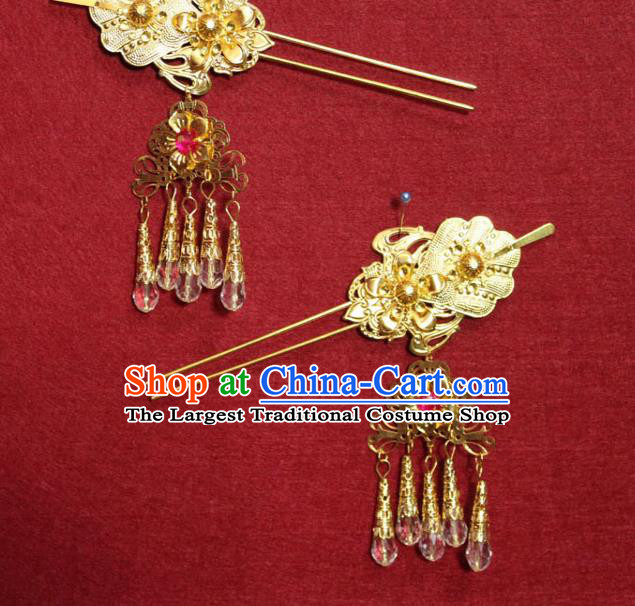 Traditional Chinese Handmade Golden Hairpins Ancient Queen Tassel Hair Clip Hair Accessories for Women