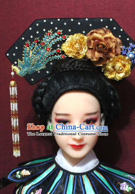 Chinese Ancient Qing Dynasty Queen Hair Jewelry Traditional Handmade Hairpins Hair Accessories Tassel Phoenix Coronet Complete Set