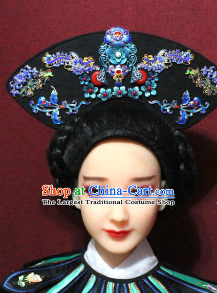 Chinese Ancient Qing Dynasty Queen Hair Jewelry Traditional Handmade Hairpins Hair Accessories Cloisonne Phoenix Coronet Complete Set