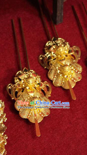 Traditional Chinese Handmade Golden Hair Clip Ancient Queen Hairpin Hair Accessories for Women