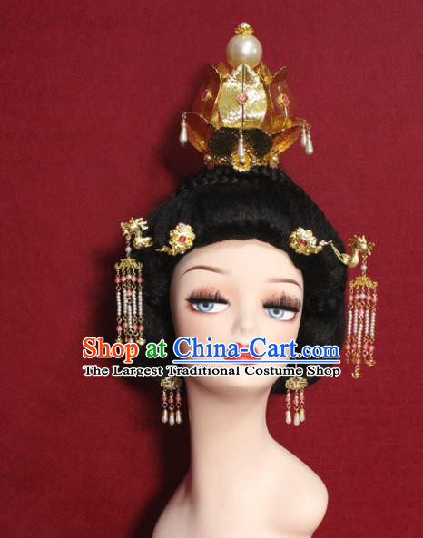 Traditional Chinese Ancient Queen Golden Hair Crown Handmade Hair Jewelry Hairpins Hair Accessories for Women