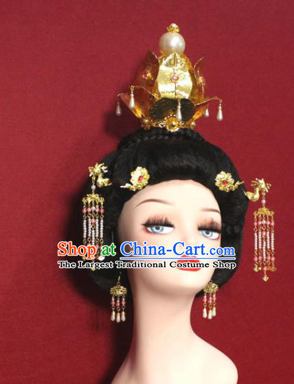 Traditional Chinese Ancient Queen Golden Hair Crown Handmade Hair Jewelry Hairpins Hair Accessories for Women