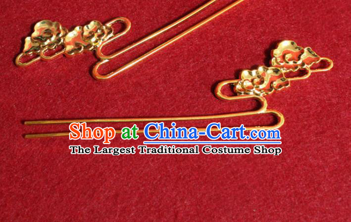 Traditional Chinese Handmade Ming Dynasty Prince Beige Hair Crown Ancient Noble Childe Golden Hairpin Hair Accessories for Men