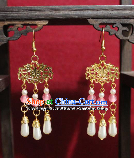 Traditional Chinese Ancient Princess Earrings Handmade Jewelry Accessories Golden Butterfly Eardrop for Women