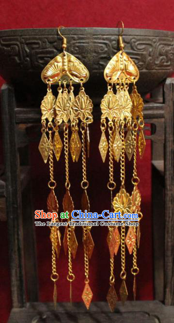 Traditional Chinese Ancient Princess Golden Tassel Earrings Handmade Jewelry Accessories Eardrop for Women