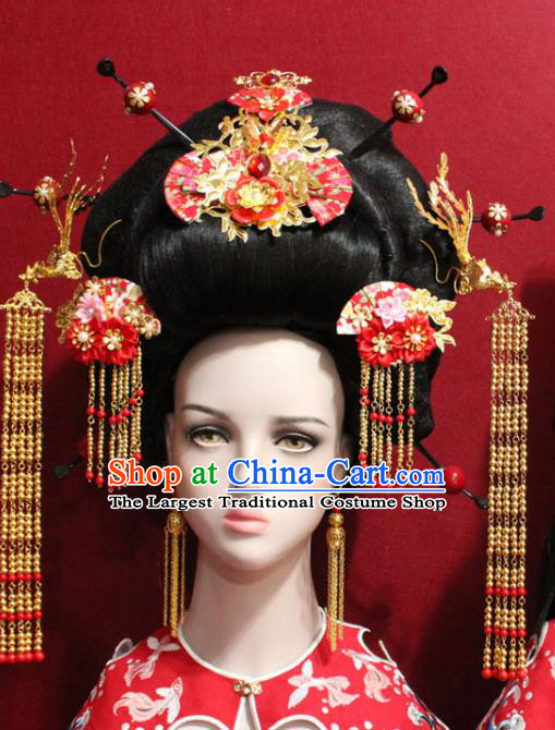 Traditional Chinese Ancient Imperial Consort Phoenix Coronet Handmade Hair Jewelry Tassel Hairpins Hair Accessories Complete Set