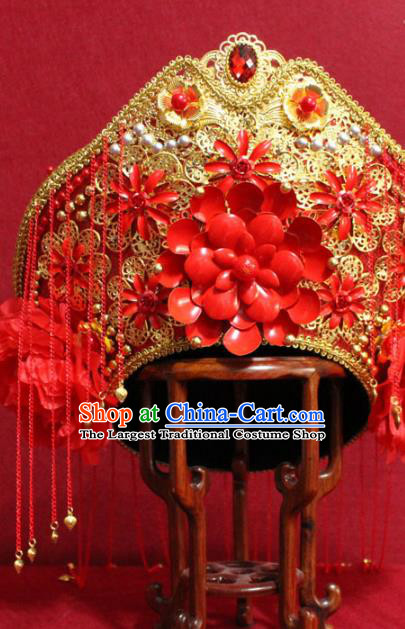 Traditional Chinese Ancient Qing Dynasty Imperial Consort Phoenix Coronet Handmade Hair Jewelry Hair Accessories Hat Complete Set