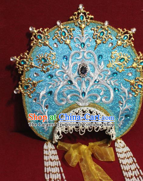 Traditional Chinese Ancient Queen Blue Phoenix Coronet Handmade Hair Jewelry Tassel Hair Accessories Complete Set