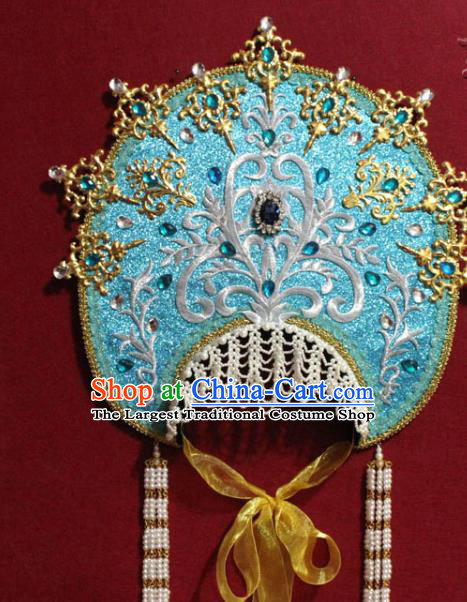 Traditional Chinese Ancient Queen Blue Phoenix Coronet Handmade Hair Jewelry Tassel Hair Accessories Complete Set