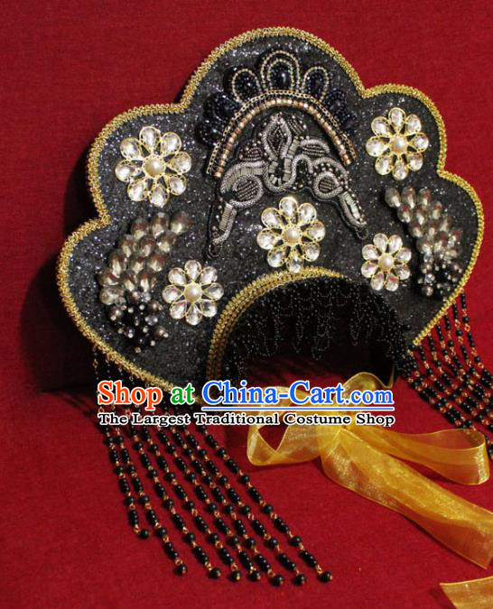 Traditional Chinese Ancient Queen Black Beads Tassel Phoenix Coronet Handmade Hair Jewelry Hair Accessories Complete Set