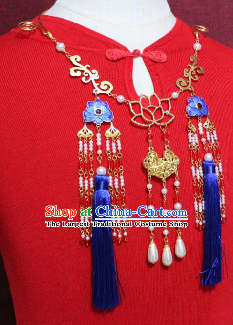 Traditional Chinese Ancient Princess Royalblue Tassel Necklace Handmade Jewelry Accessories Cloisonne Necklet for Women