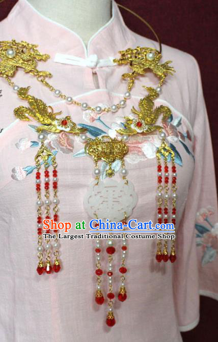 Traditional Chinese Ancient Princess Red Beads Tassel Necklace Handmade Jewelry Accessories Jade Necklet for Women