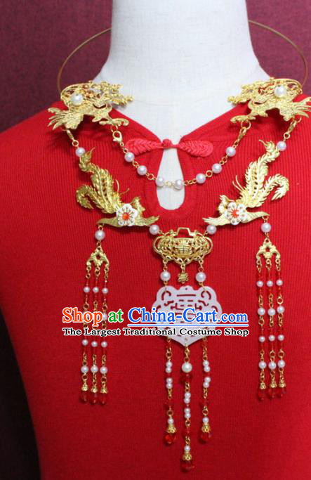 Traditional Chinese Ancient Princess Red Beads Tassel Necklace Handmade Jewelry Accessories Jade Necklet for Women