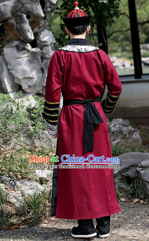 Chinese Traditional Qing Dynasty Court Eunuch Hanfu Clothing Ancient Drama Garment Historical Costumes and Hat for Men