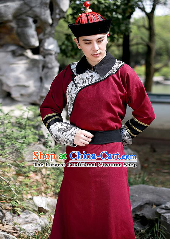 Chinese Traditional Qing Dynasty Court Eunuch Hanfu Clothing Ancient Drama Garment Historical Costumes and Hat for Men