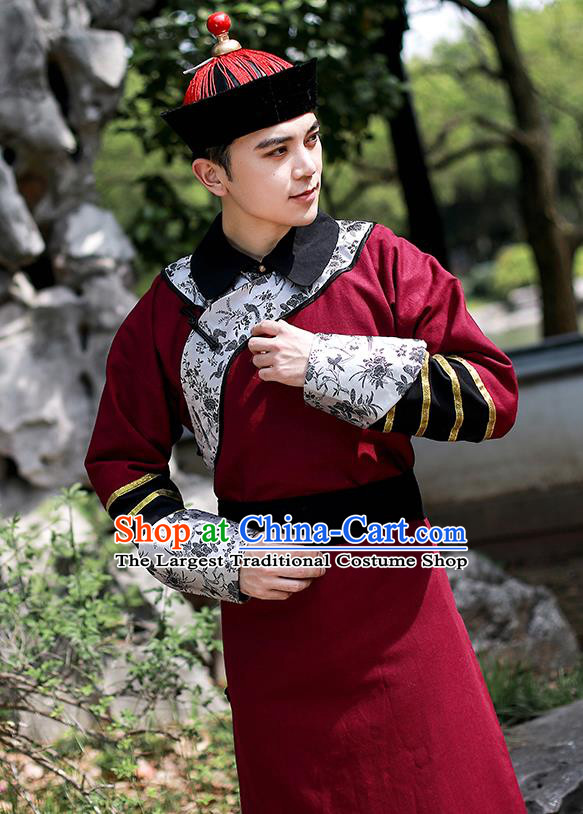 Chinese Traditional Qing Dynasty Court Eunuch Hanfu Clothing Ancient Drama Garment Historical Costumes and Hat for Men