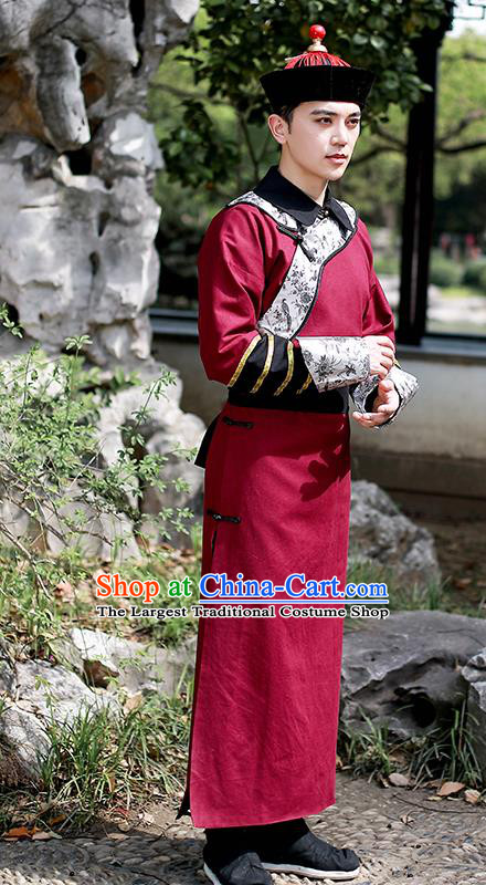 Chinese Traditional Qing Dynasty Court Eunuch Hanfu Clothing Ancient Drama Garment Historical Costumes and Hat for Men