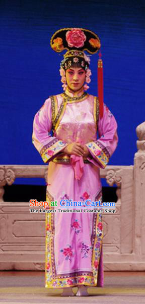 Chinese Beijing Opera Court Maid Apparels Costumes and Headdress Xiang Jiuxiao Traditional Peking Opera Xiaodan Qing Dynasty Dress Garment