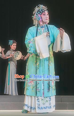 Chinese Sichuan Opera Rich Female Garment Zhuo Wenjun Costumes and Hair Accessories Traditional Peking Opera Hua Tan Blue Dress Diva Apparels
