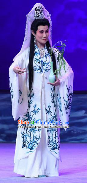 Chinese Beijing Opera Buddha Goddess Apparels Costumes and Headdress Traditional Peking Opera Ma Zu Dress Garment