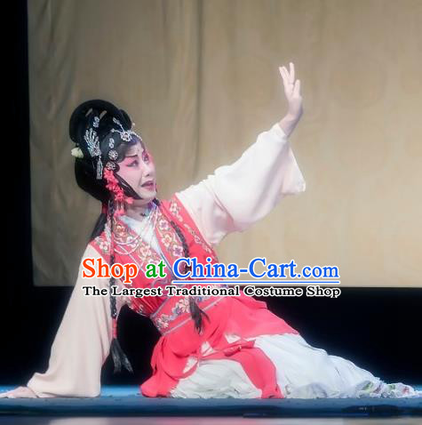 Chinese Sichuan Opera Maidservant Hong Niang Garment Costumes and Hair Accessories Kao Hong Traditional Peking Opera Young Lady Dress Xiaodan Apparels