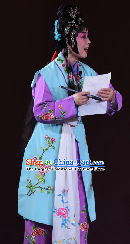 Chinese Sichuan Opera Maid Lady Garment Costumes and Hair Accessories Ni Bi Tower Traditional Peking Opera Xiaodan Dress Servant Girl Wang Cuiqiao Apparels