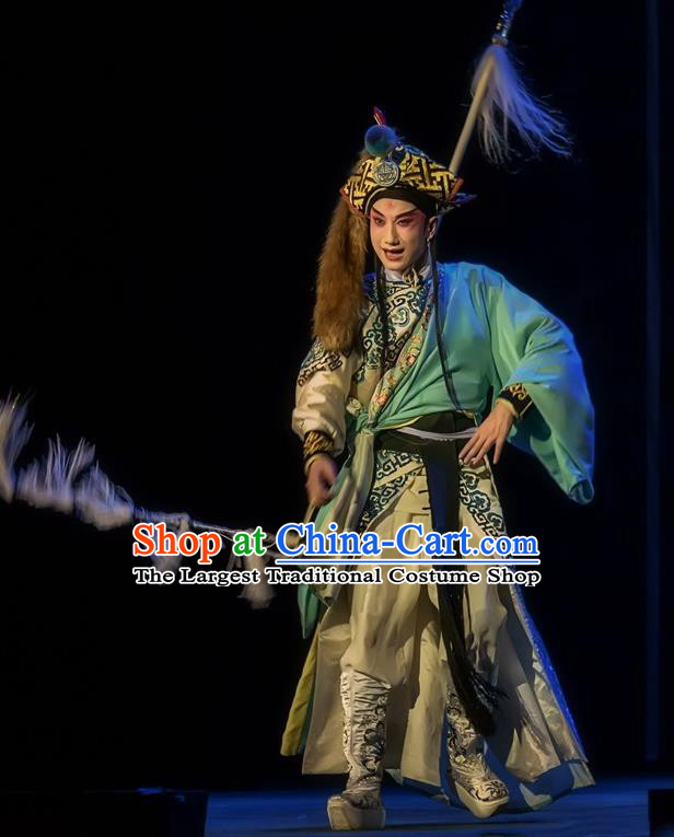 Shuang Ba Lang Chinese Sichuan Opera Martial Male Apparels Costumes and Headpieces Peking Opera Wusheng Garment Takefu Wang Ye Clothing